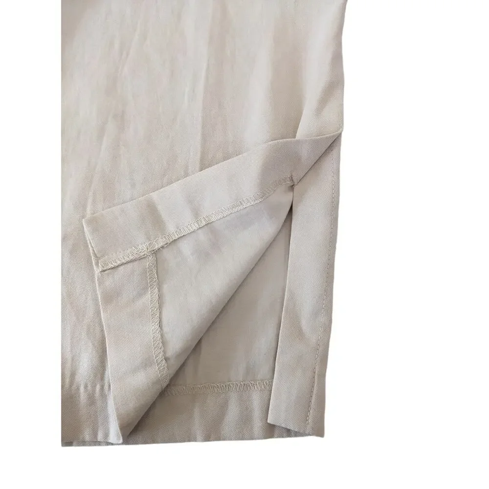 H&M Wide Leg Linen Blend Pants Sz L Beige Tan Side Slit Coastal Office Business